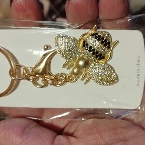 Rhinestone black and white bee bag charm